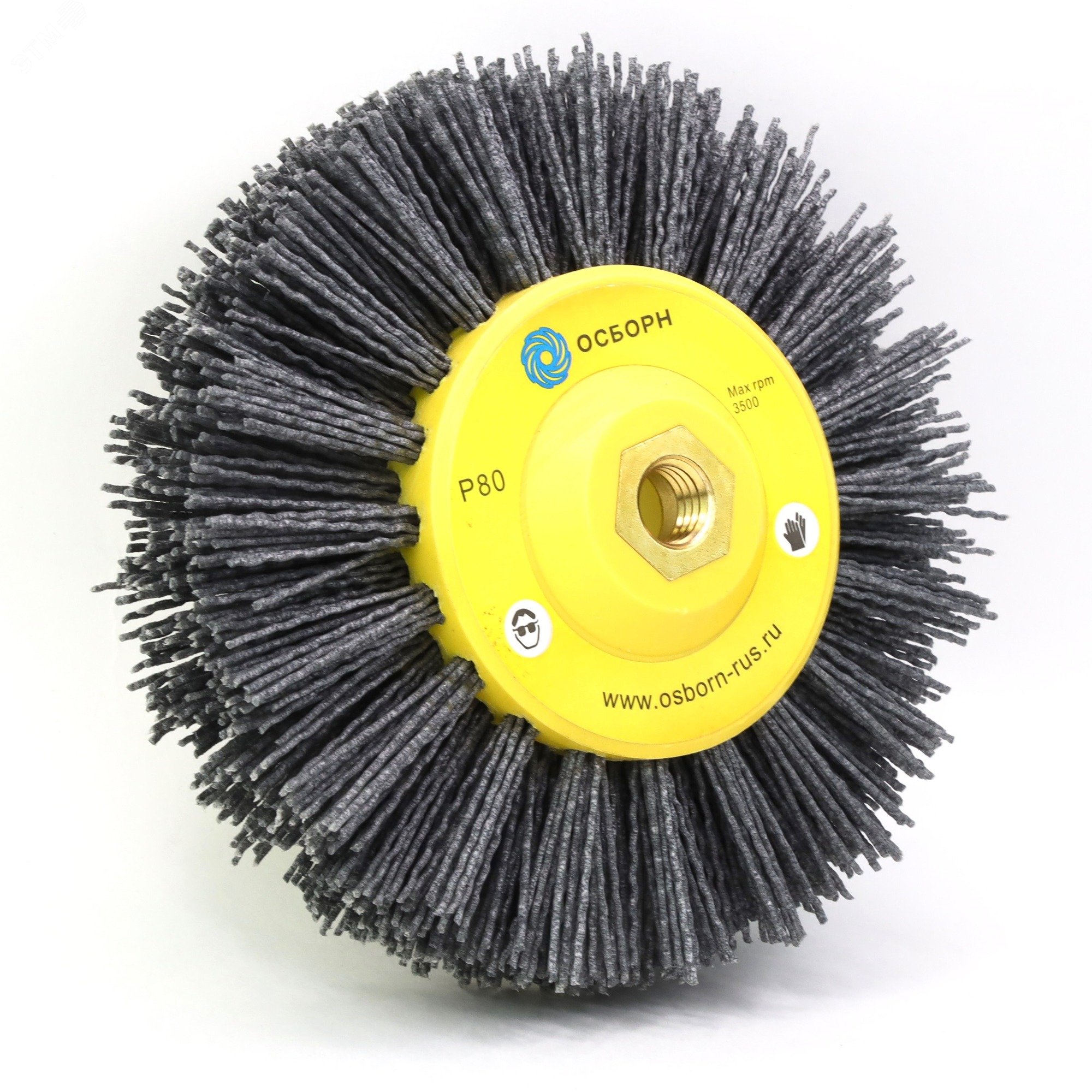 Изображение товара Щетка дисковая Д150x40xM14, ворс полимер абразив P80 по дереву для УПМ УШМ (болгарка) (6-012) (шт)