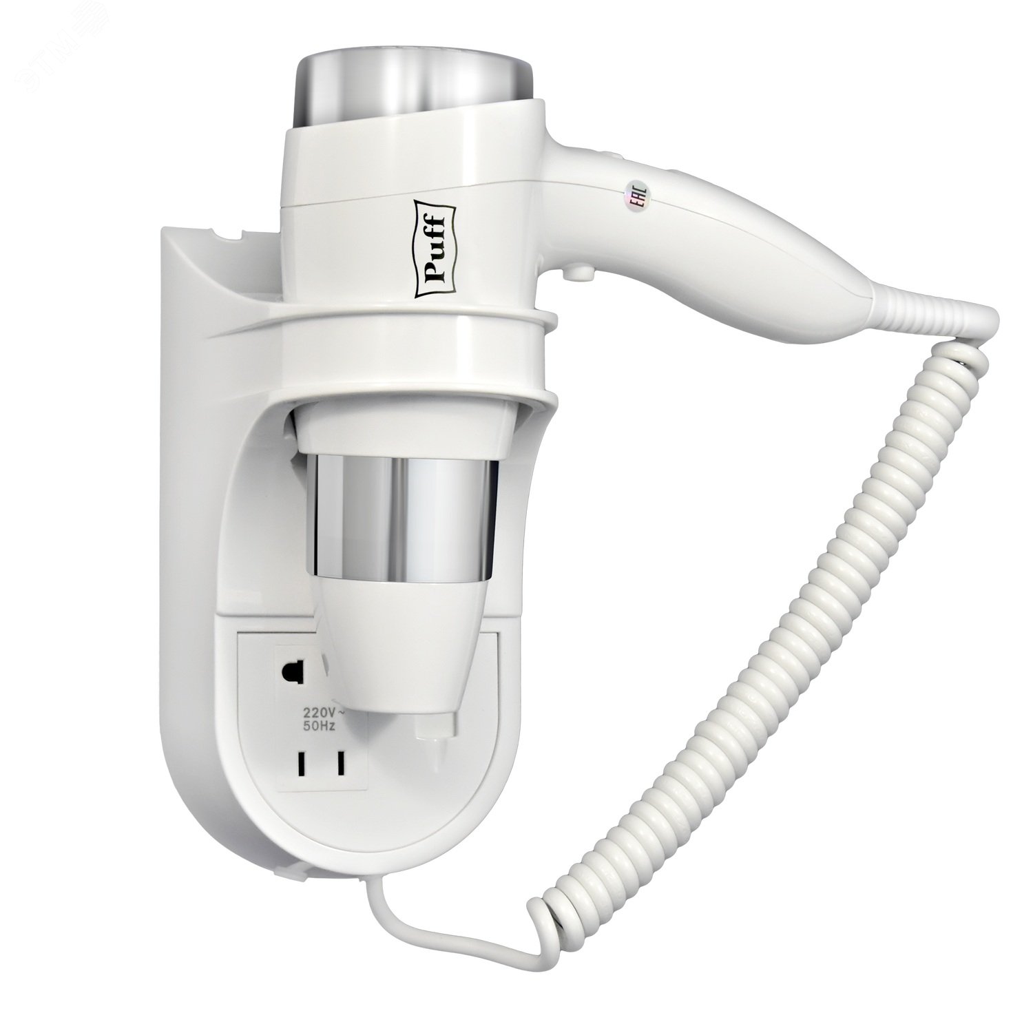 Изображение товара Настенный фен для волос Puff-1600В 1.6 кВт с насадкой и розеткой