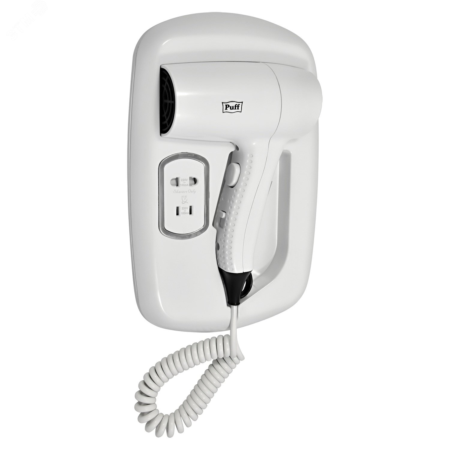 Изображение товара Фен настенный для волос Puff-1203B 1,2 кВт с электророзеткой