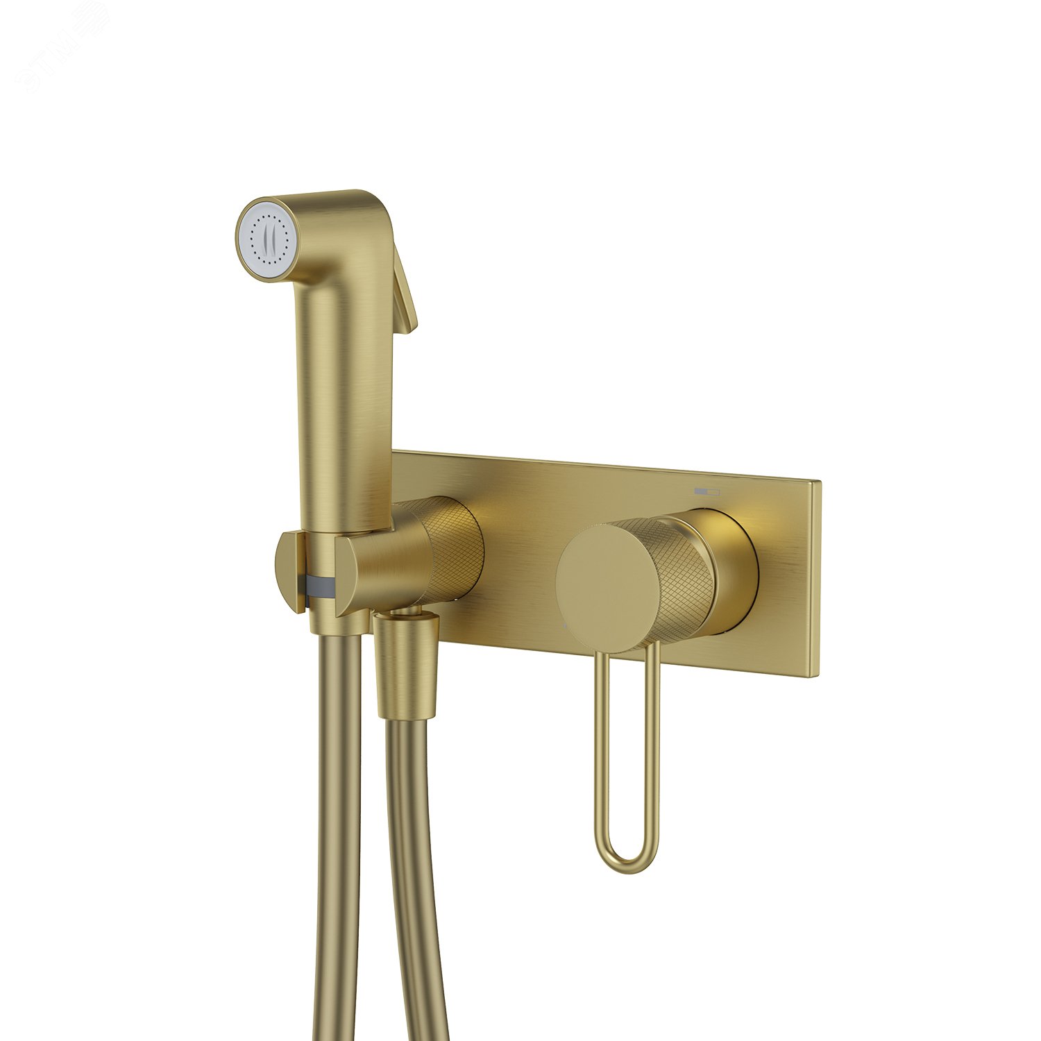 Изображение товара Встраиваемый смеситель с гигиеническим душем и защитным клапаном матовое золото Duna