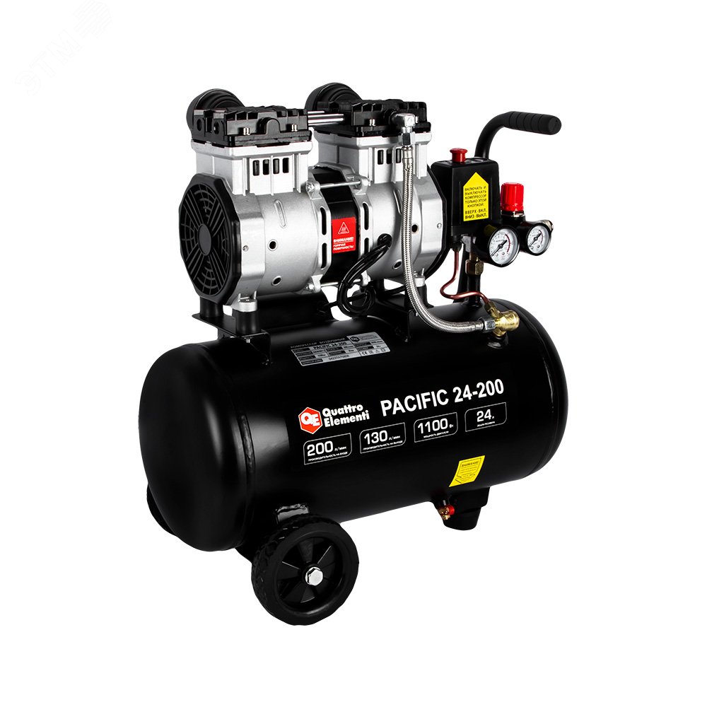 Изображение товара Компрессор безмасляный, PACIFIC, 24-200, 200 л/мин, 24л, 1100 Вт, 8 бар, 22.5 кг (шт)