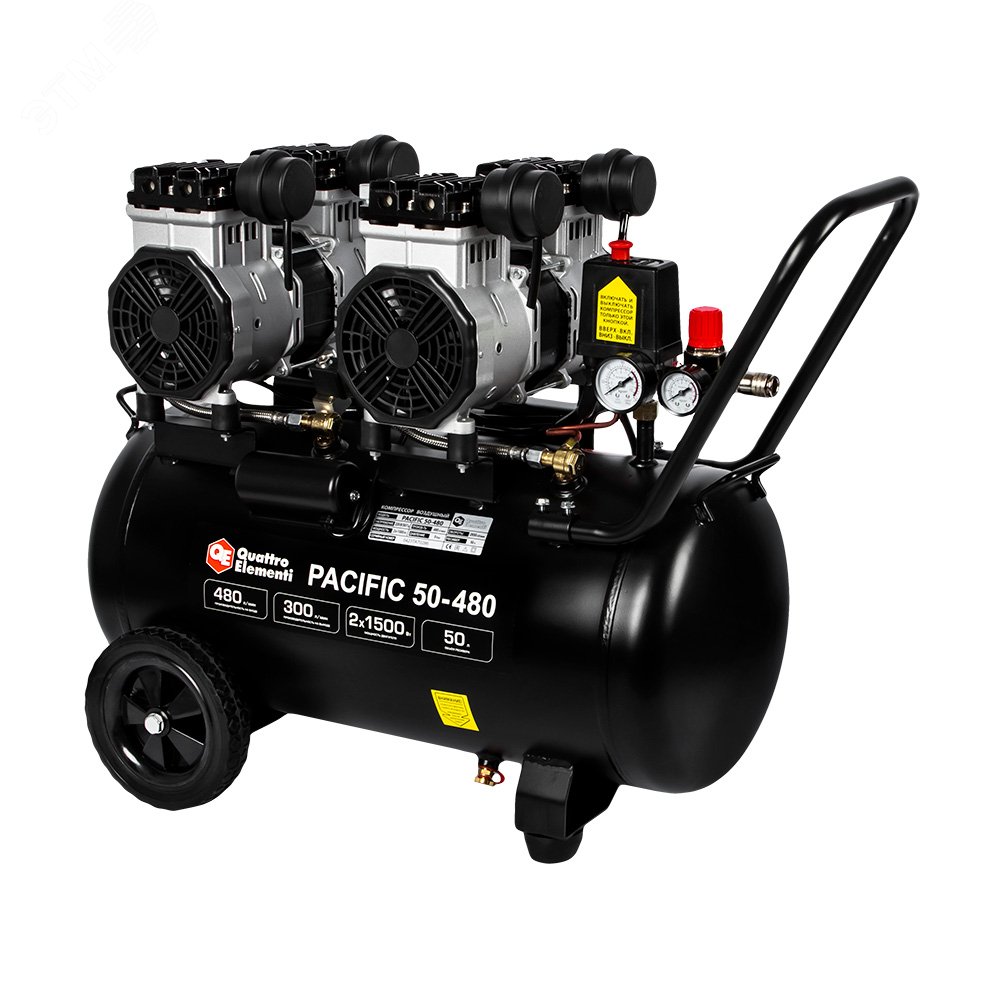 Изображение товара Компрессор безмасляный, PACIFIC, 50-480, 480 л/мин, 50 л, 3000 Вт, 8 бар, 45.0 кг (шт)