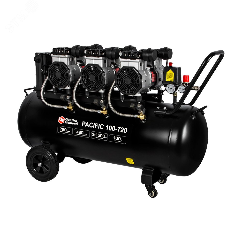 Изображение товара Компрессор безмасляный, PACIFIC, 100-720, 720 л/мин, 100 л, 4500 Вт, 8 бар, 82.0 кг (шт)