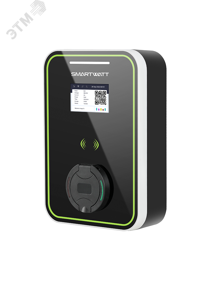Изображение товара Зарядная станция для электромобиля SMARTWATT EVC, 22 кВт, коммерческая OCPP 1.6J, переменный ток, 3 фазы 380 В 32 А, розетка Type2, IP54 (шт)