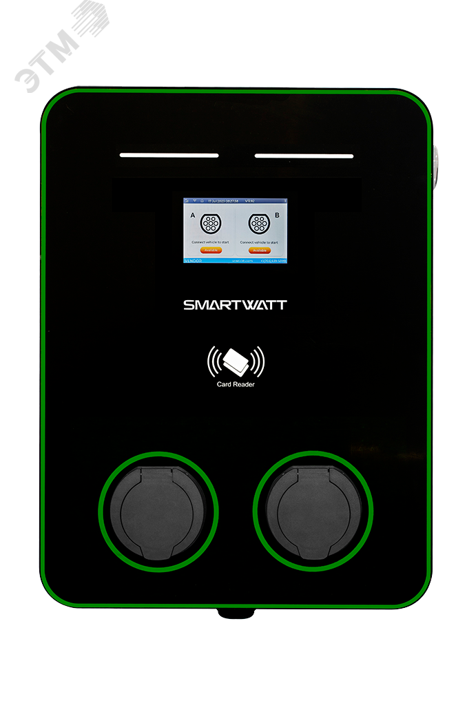 Изображение товара Зарядная станция для электромобиля SMARTWATT EVC, 44 кВт, коммерческая OCPP 1.6J, переменный ток, 3 фазы 380 В, два поста по 22 кВт 32 А, розетки Type2, IP54 (шт)