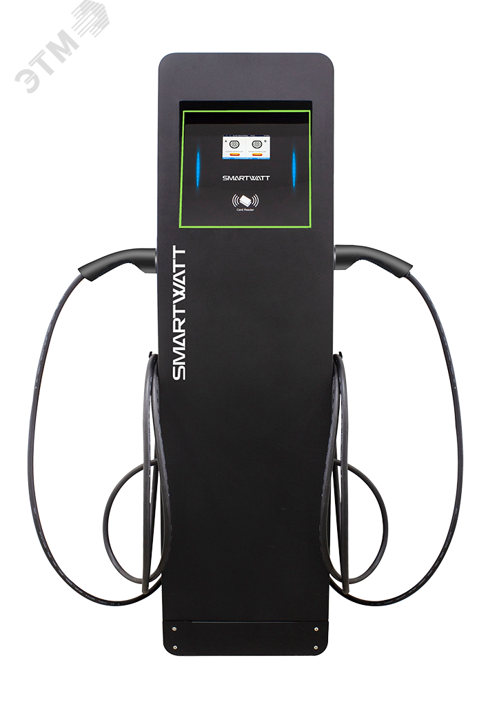 Изображение товара Зарядная станция для электромобиля SMARTWATT EVC, 44 кВт, коммерческая OCPP 1.6J, переменный ток, 3 фазы 380 В, два поста по 22 кВт 32 А, кабели по 5 метров, коннекторы Type2, IP54, черная стойка (шт)