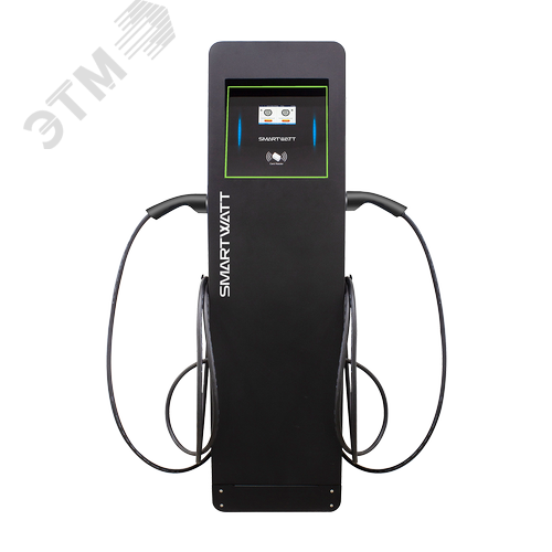 Изображение товара Зарядная станция для электромобиля SMARTWATT EVC, 44 кВт, коммерческая OCPP 1.6J, переменный ток, 3 фазы 380 В, два поста по 22 кВт 32 А, кабели по 5 метров, коннекторы GBT и Type2, IP54, черная стойка (шт)
