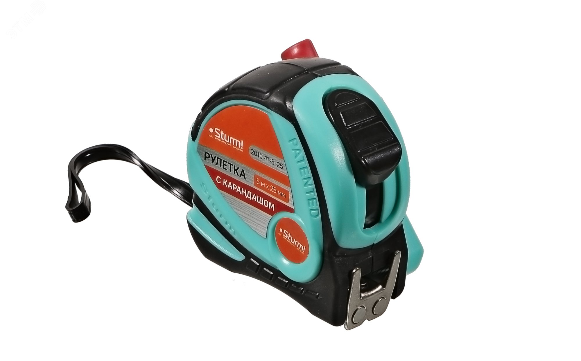 Изображение товара Рулетка с карандашом магнит 5м 25мм обрезиненная двухстраничная Sturm