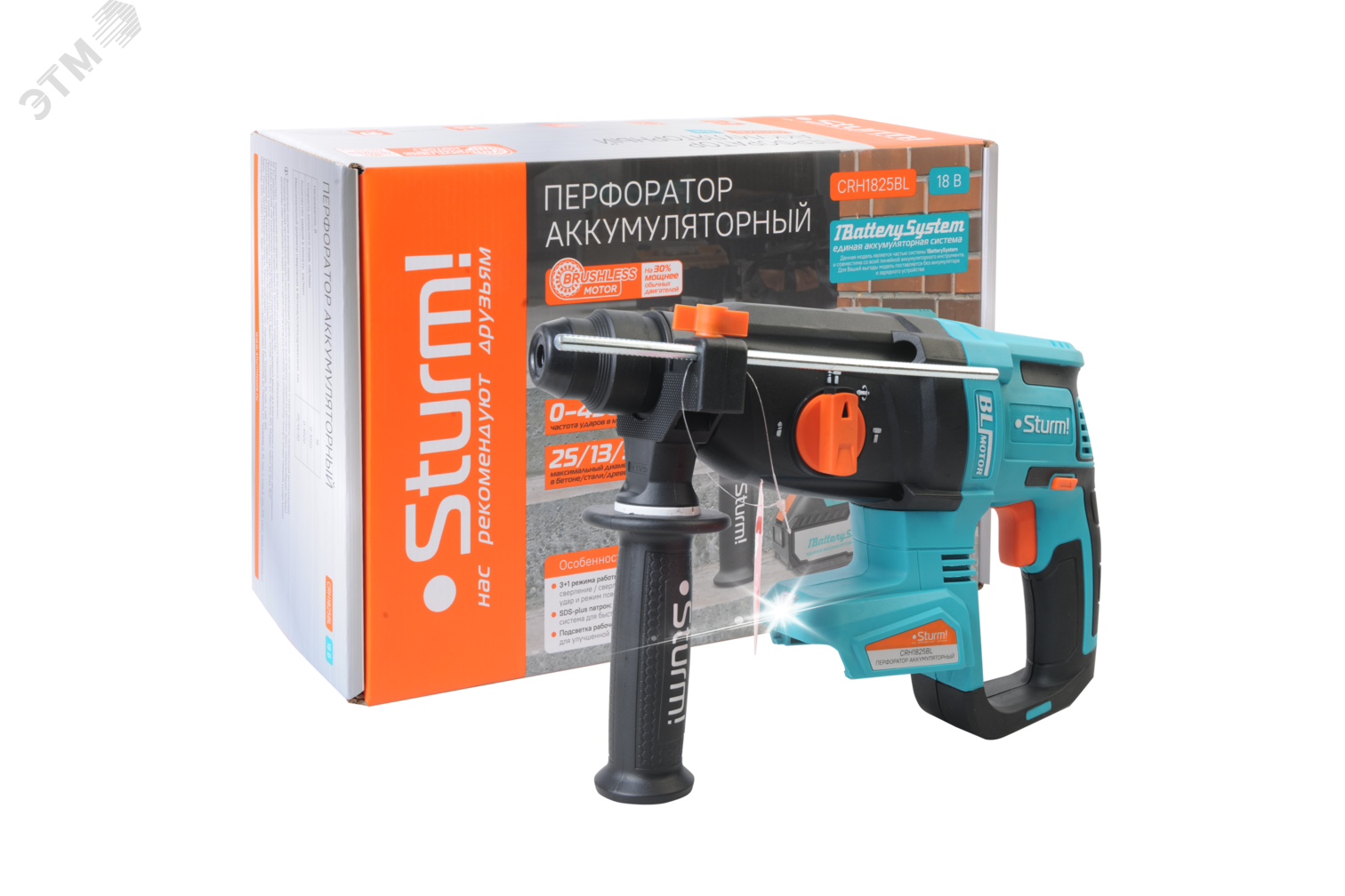Изображение товара Аккумуляторный бесщеточный перфоратор Sturm CRH1825BL 18В 2.5Дж 4 режима (без АКБ и ЗУ)