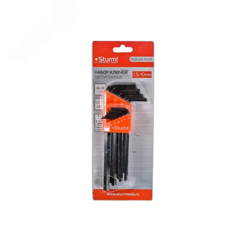 Изображение товара Набор шестигранных ключей в пластиковом кейсе Cr-V 1.5-10' мм (1 комплект - 10шт) (комплект)