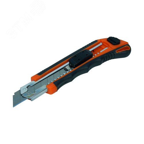 Изображение товара Нож строительный 18мм металлические направляющие автоматическая смена лезвий дополнительный фиксатор (1 комплект - 3 лезвия) (шт)