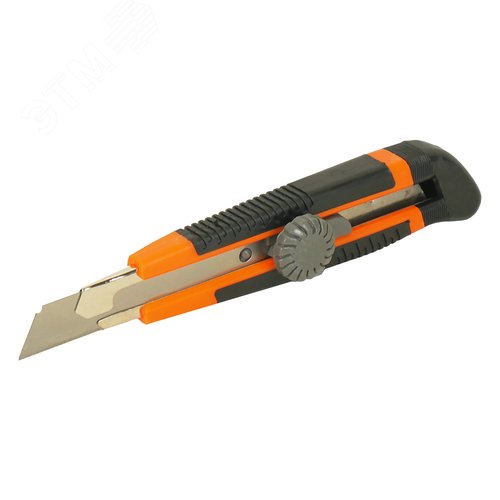 Изображение товара Нож 18 мм с выдвижным лезвием винтовой фиксатор металлическая направляющая обрезиненная рукоятка (шт)