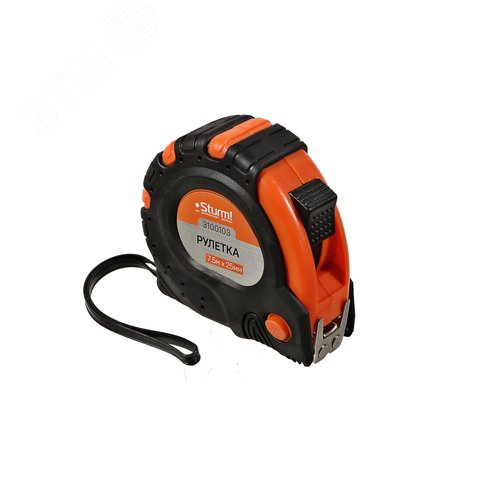 Изображение товара Рулетка с 2-х сторонней шкалой обрезиненный корпус усиленный магнит 2-ой зацеп 7.5м X 25мм (шт)