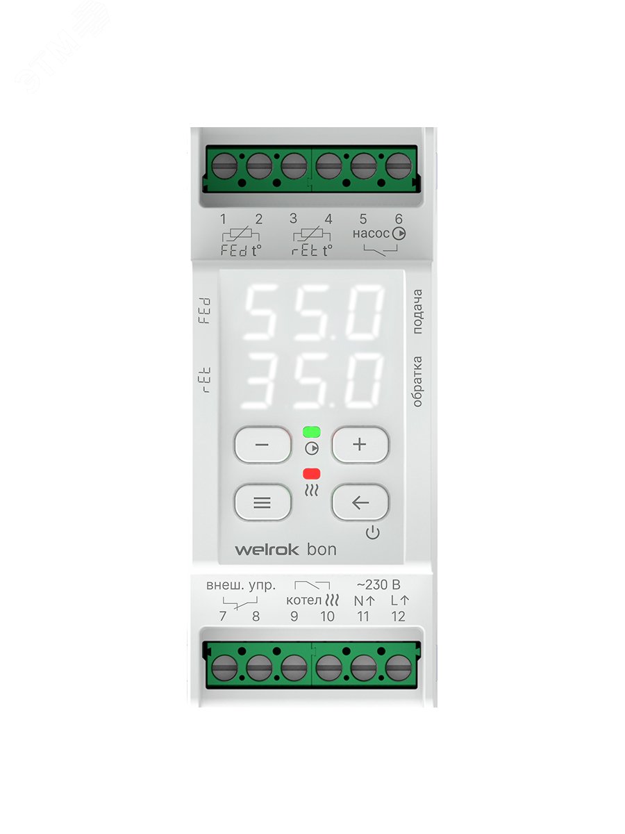 Изображение товара Терморегулятор для электрических котлов на DIN-рейку, 2 модуля, WELROK