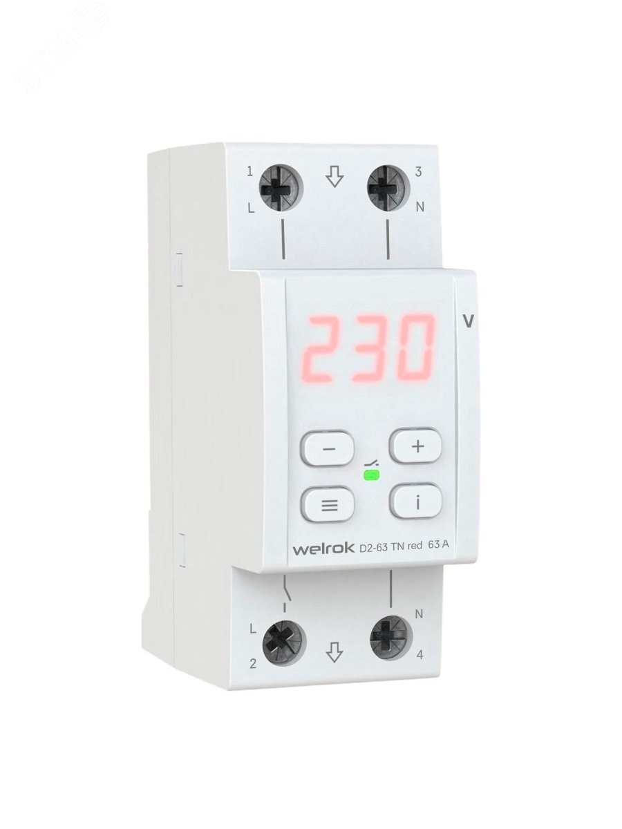 Изображение товара Реле напряжения Welrok D2 TN red однофазное 230В 63А Din-рейка