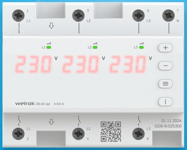 Изображение товара Реле напряжения D6-63 red WELROK для защиты электросетей 100-420 В