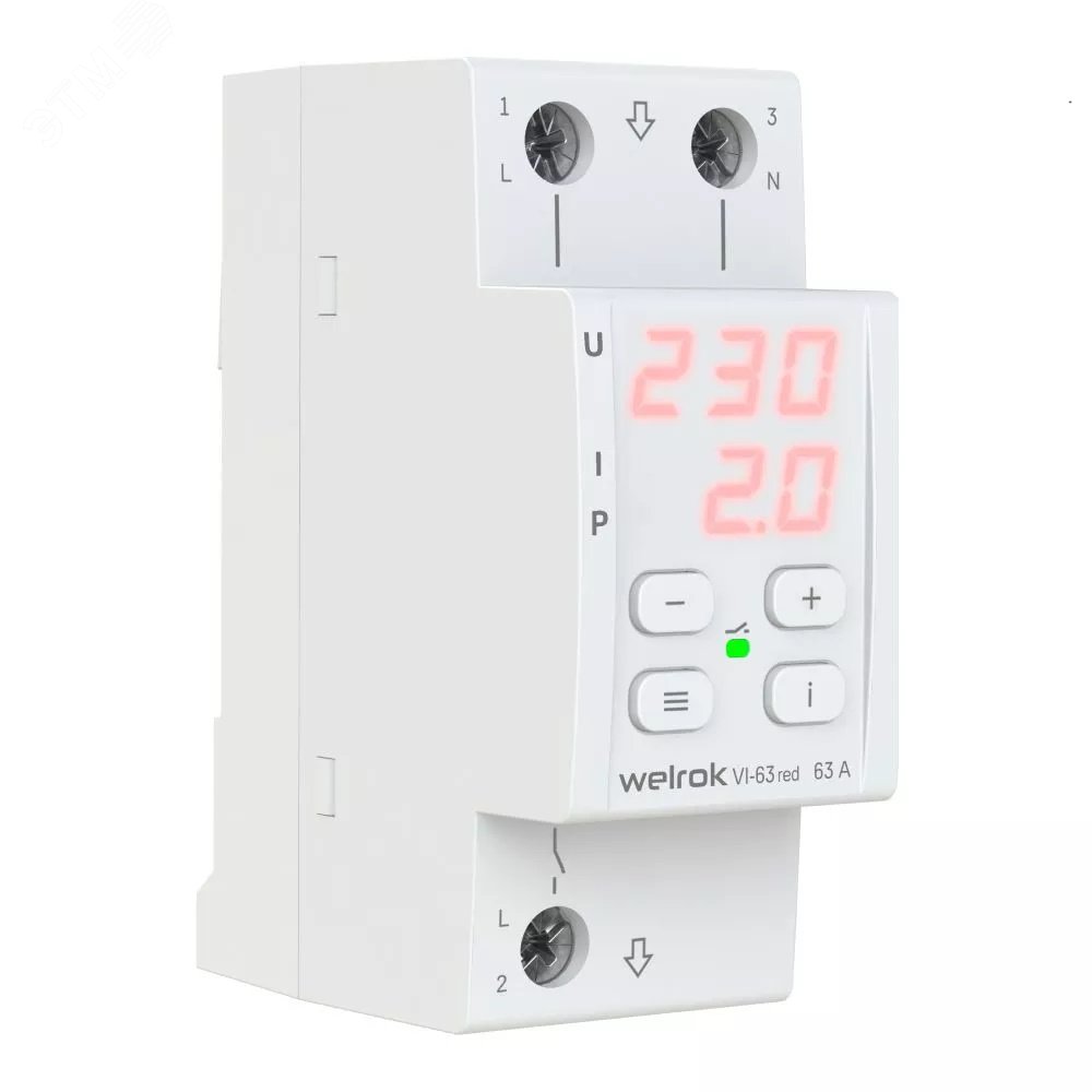 Изображение товара Реле напряжения VI-63 red WELROK с контролем тока защита от скачков и провалов