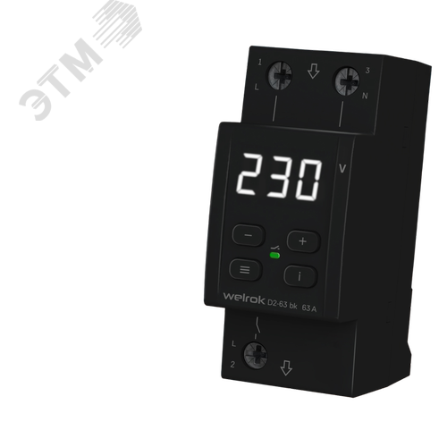 Изображение товара Реле напряжения однофазное, 63А, белая индикация, цвет черный (шт)