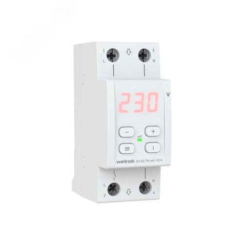 Изображение товара Реле напряжения однофазное с транзитом нуля, 63А, красная индикация (шт)