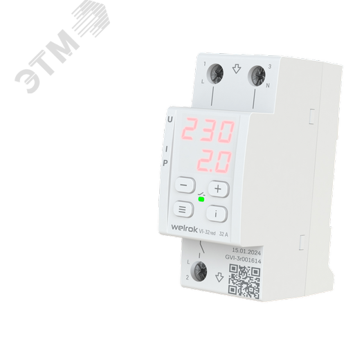 Изображение товара Реле напряжения c контролем тока, 32А, красная индикация (шт)