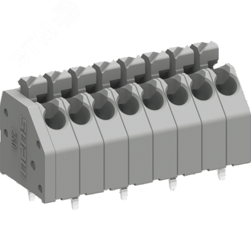Изображение товара Клеммник пружинный, шаг 3,5 мм, угловая 1,5 мм2, 04 контактов (под пайку), серый (шт)