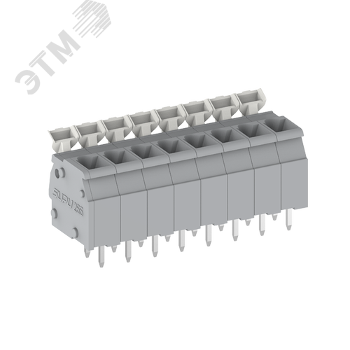 Изображение товара Клеммник пружинный, шаг 5,0 мм, 2,5 мм2, 12 контактов, двухрядная (под пайку), серый (шт)