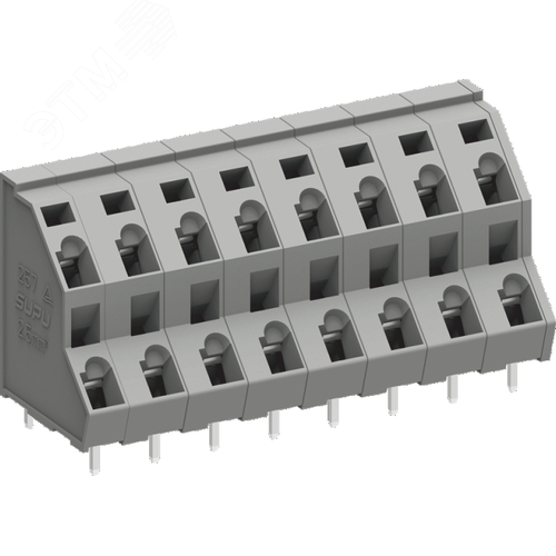 Изображение товара Клеммник пружинный, шаг 7,5 мм, угловая 2,5 мм2 2х уровневая, 08 контактов (под пайку), серый (шт)