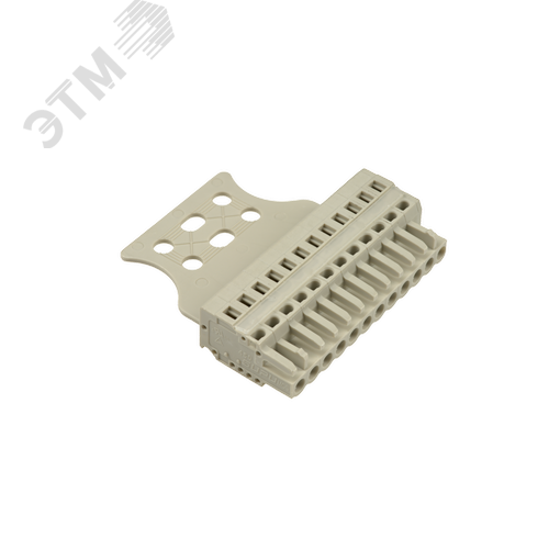 Изображение товара Клемник с кодирующим ключом шаг 5,0мм , 12 контактов, с пластиной разгрузки натяжения, светло серый (шт)