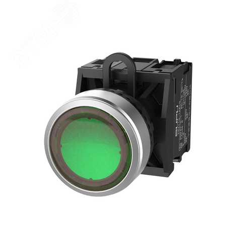Изображение товара Головка кнопки TS2, плоская с металлическим кольцом с подсветкой, без фиксации, зел (шт)
