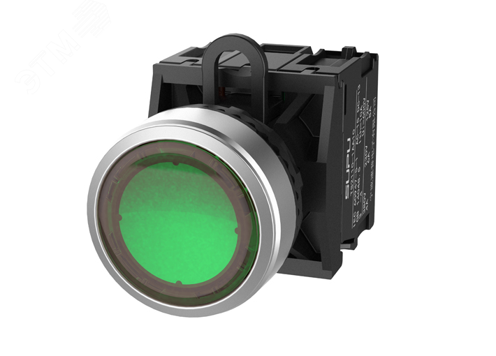 Изображение товара Головка кнопки TS2, плоская с металлическим кольцом с подсветкой, с фиксацией, зел (шт)
