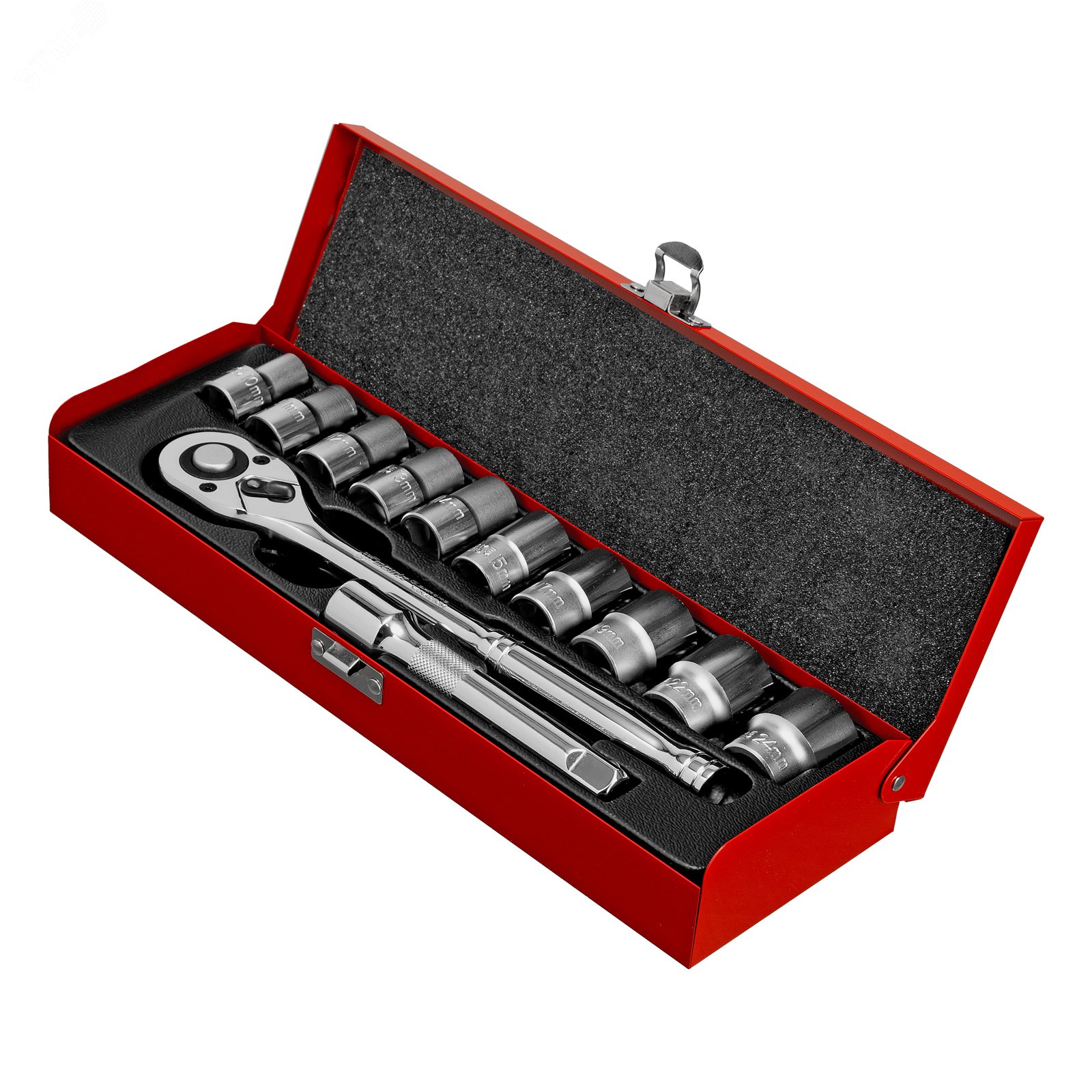 Изображение товара Набор торцевых головок, 1/2', головки 10 - 24 мм, с трещот. ключом, 12 предметов (шт)