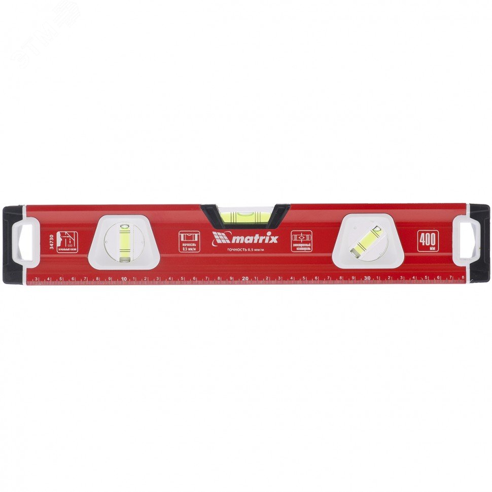 Изображение товара Алюминиевый фрезерованный уровень 400 мм с магнитом 3 глазка Matrix 34730