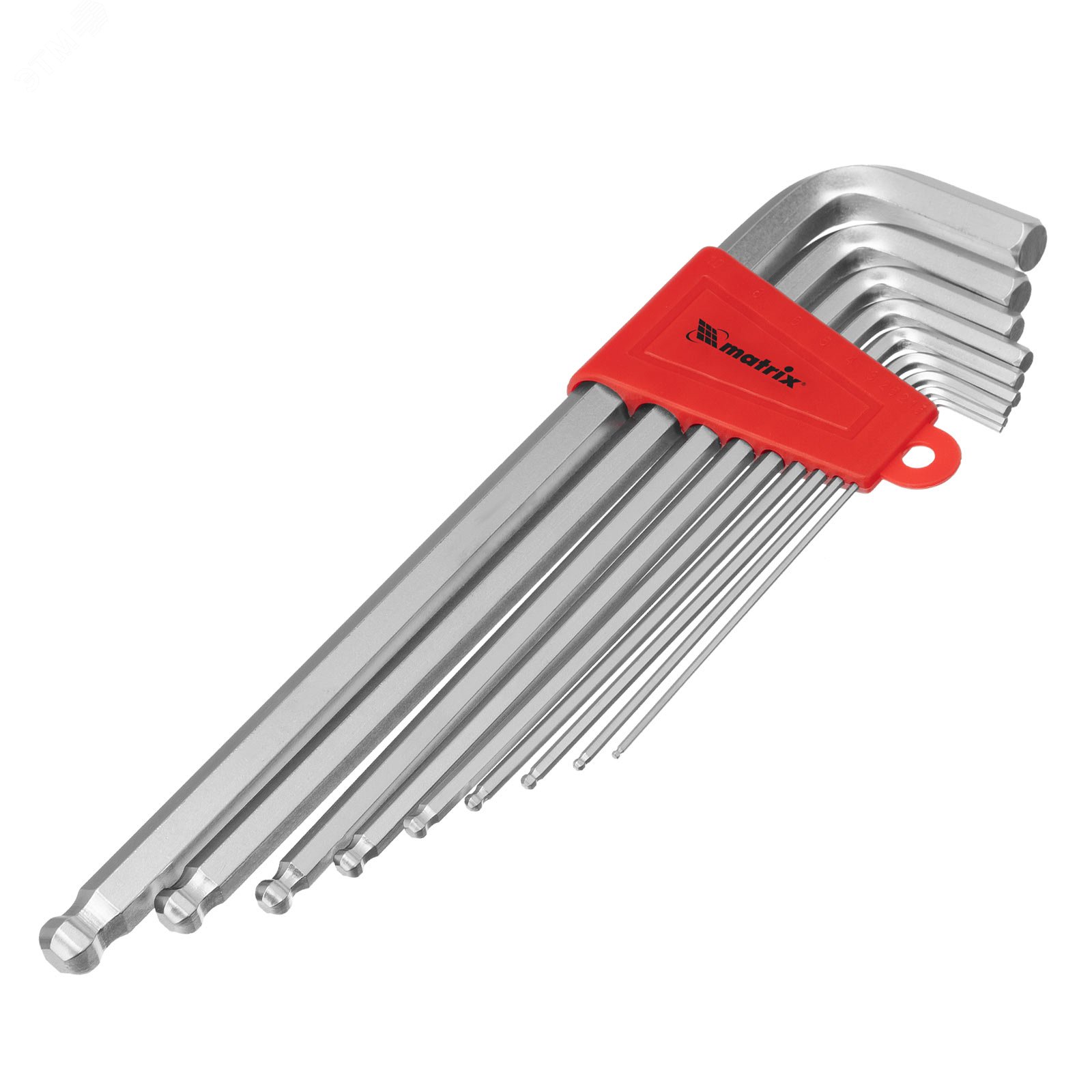 Изображение товара Набор ключей имбусовых HEX, 1,5–10 мм, CrV, 9 шт., экстра-длин, c шаром, сатин. (шт)