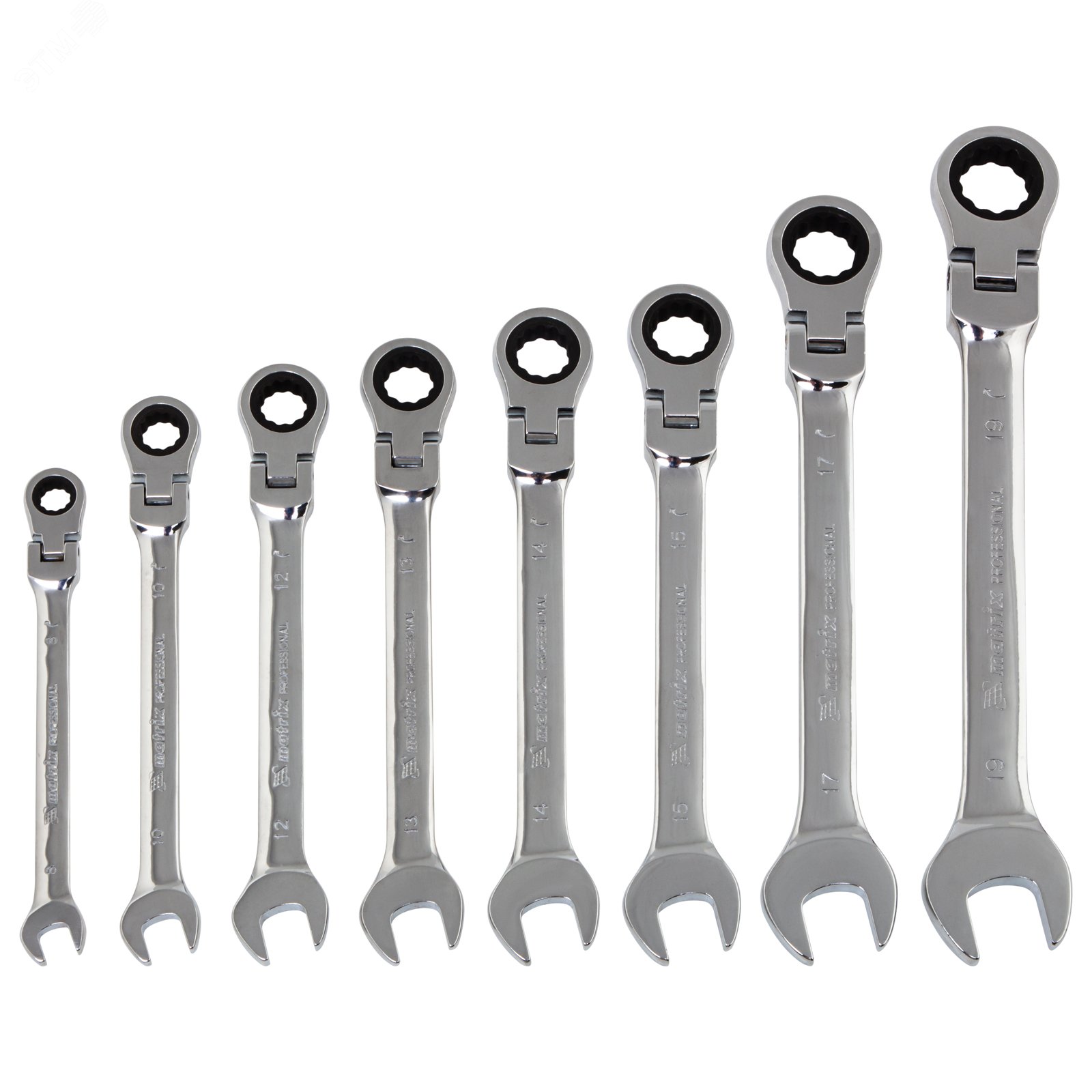 Изображение товара Набор ключей комбинированных трещоточных шарнирных 8-19 мм, 8 шт., CrV (шт)