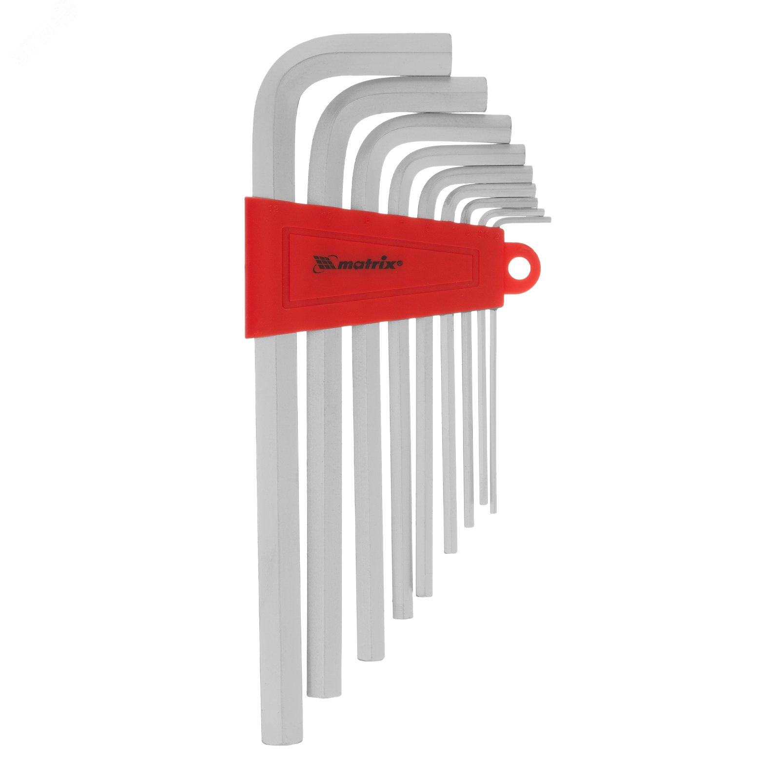 Изображение товара Набор ключей имбусовых HEX, 2–12 мм, CrV, 9 шт., удлиненные, сатин. (шт)