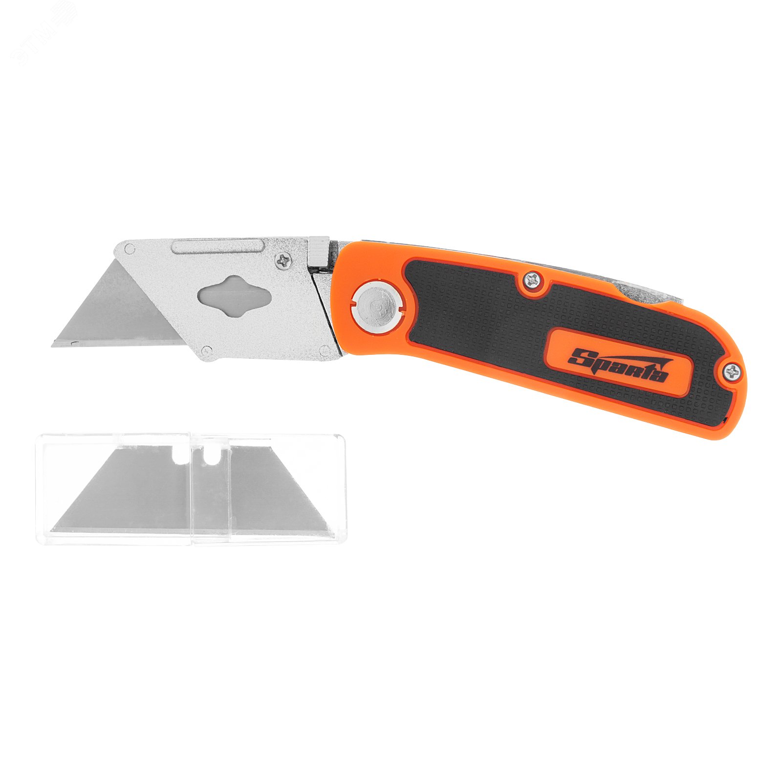 Изображение товара Нож, складной, пластиковая двухкомп рукоятка, сменное трапециевидное лезвие, 5 лезв. (шт)