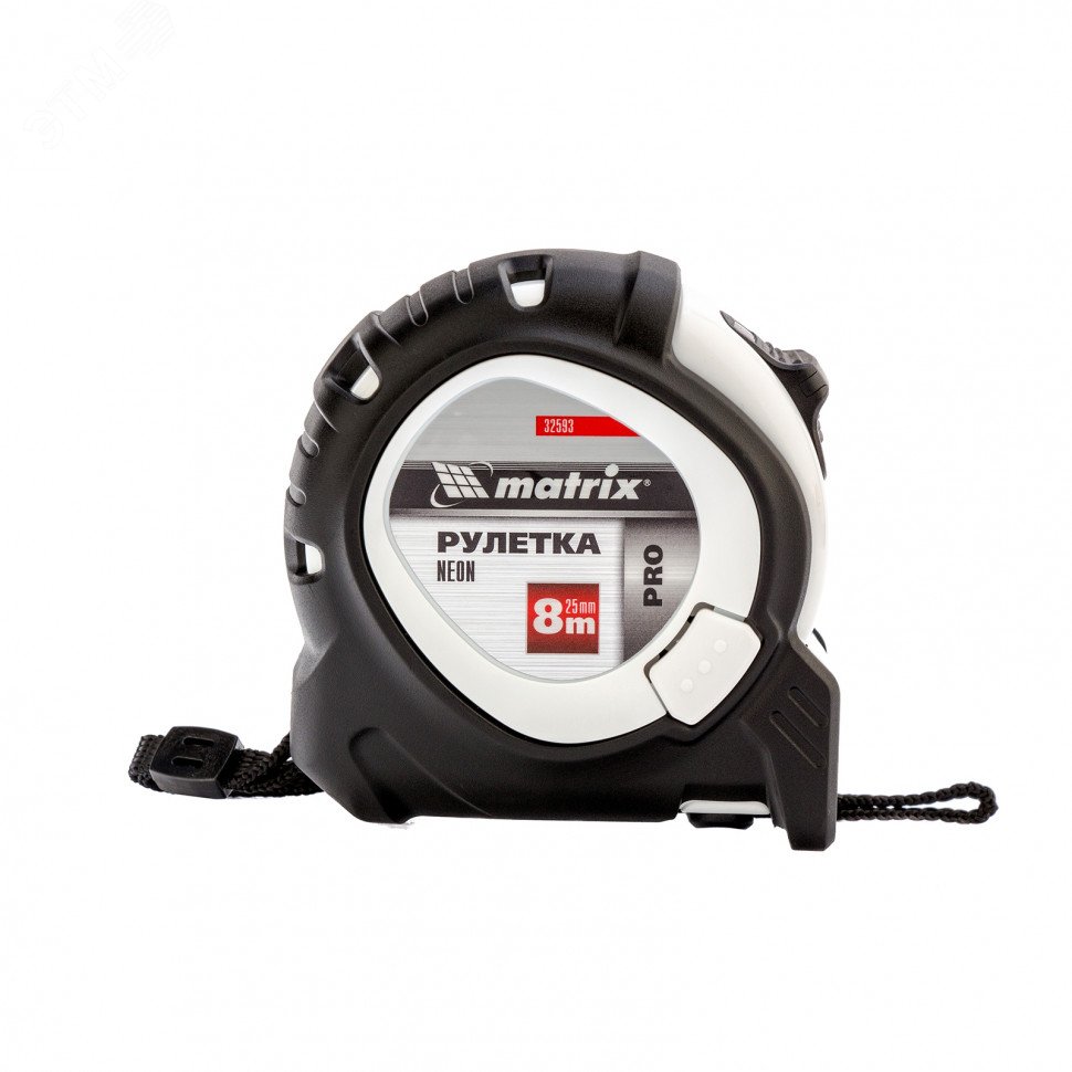 Изображение товара Рулетка Neon, 8 м x 25 мм, обрезиненный корпус, 3 фиксации, PRO (шт)
