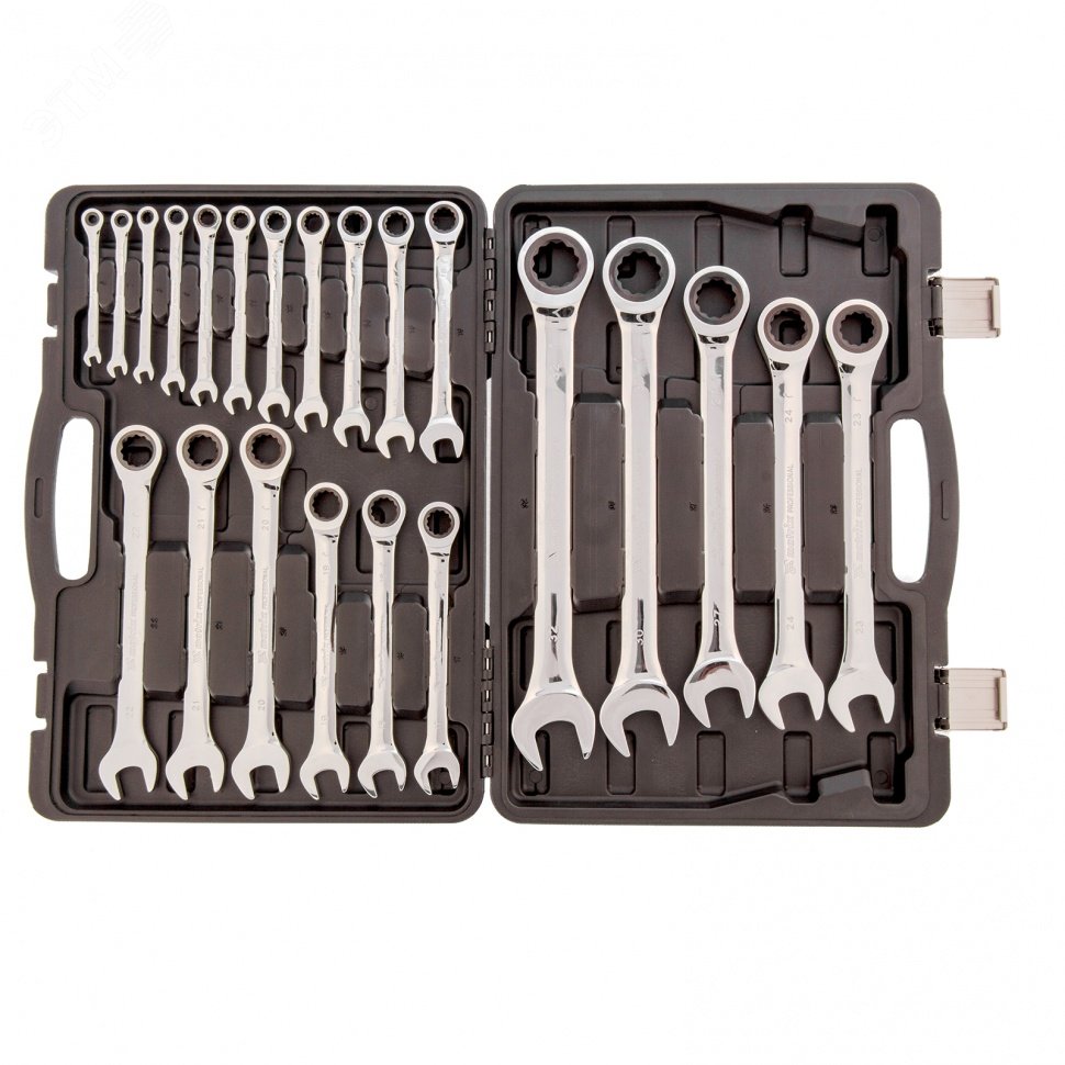 Изображение товара Набор комбинированных трещоточных ключей Matrix 14799 22 шт сталь crv хромированное покрытие