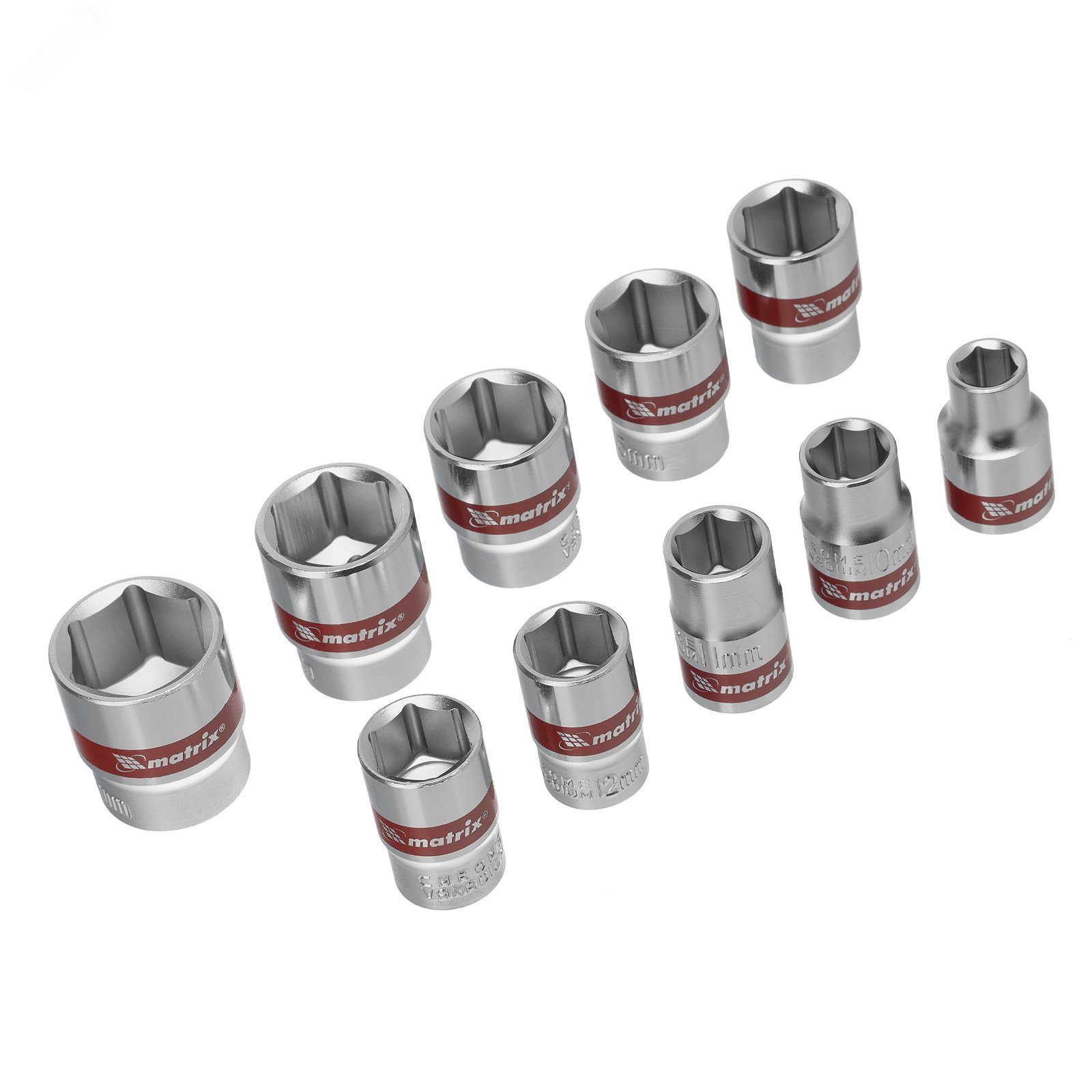 Изображение товара Набор торцевых головок 3/8" 6 гранных CrV 8-19 мм 10 штук Matrix