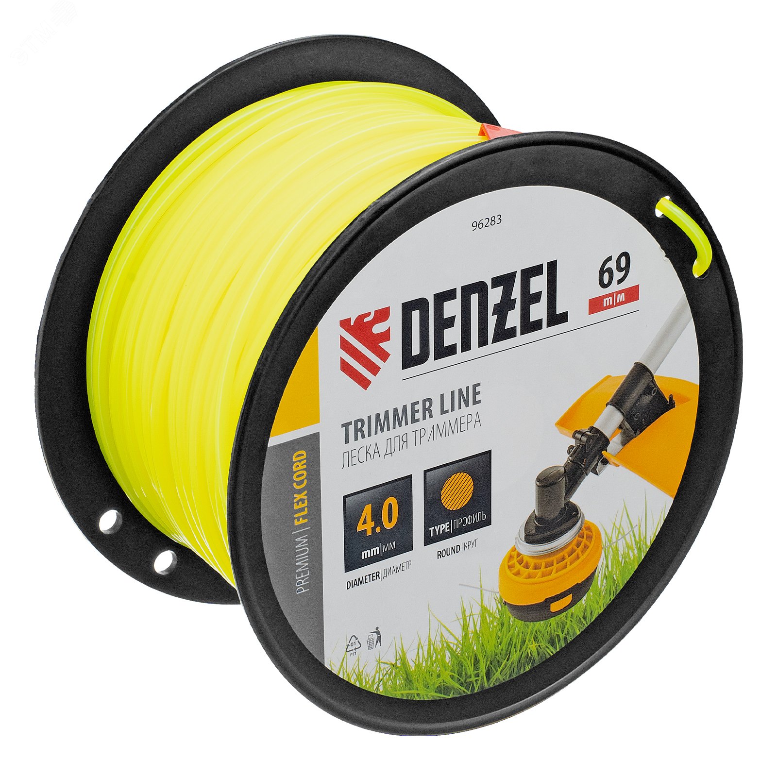 Изображение товара Леска для триммера круглая, 4,0мм х 69м, на DIN катушке FLEX CORD (шт)