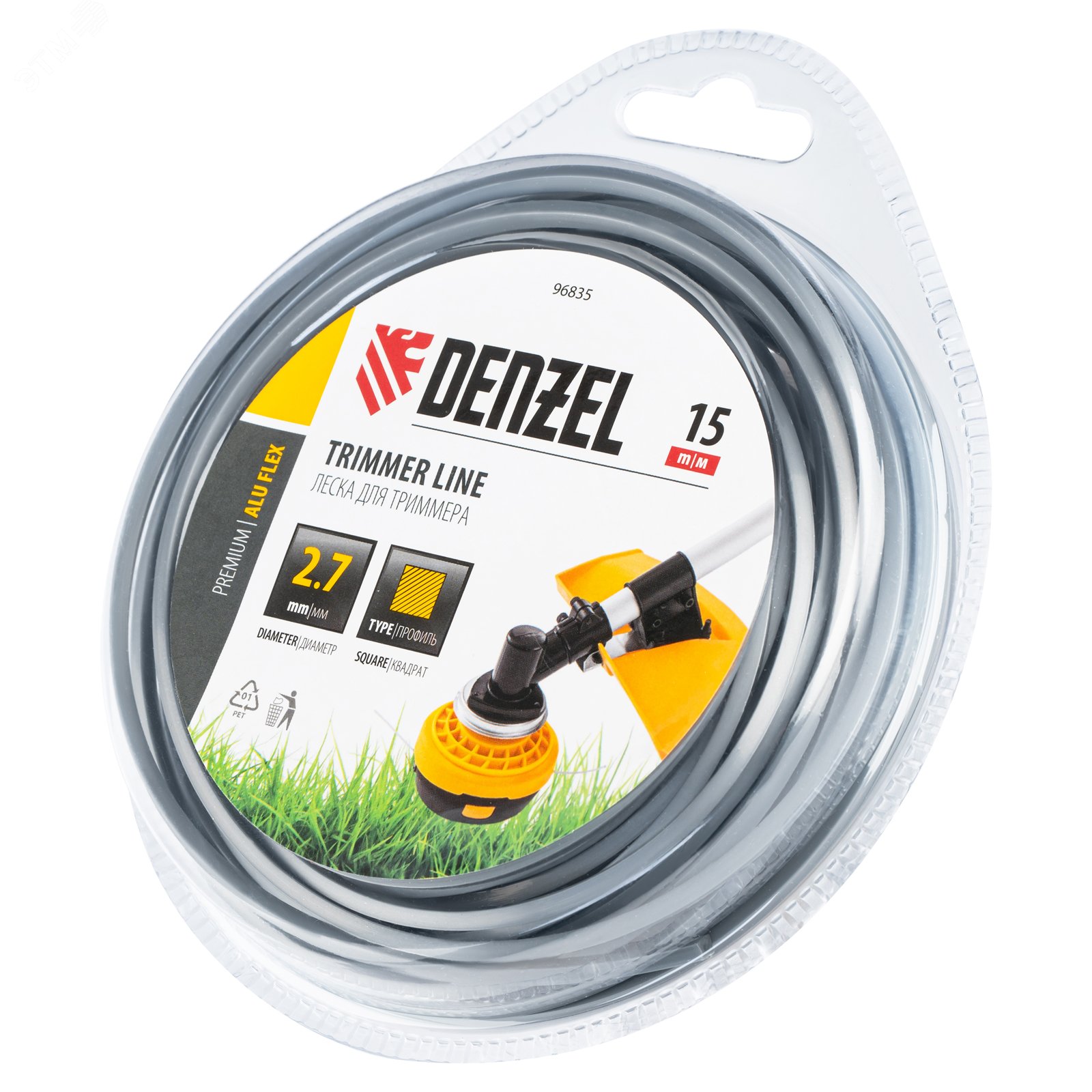 Изображение товара Леска для триммера армированная алюминием квадратная, 2,7мм х 15м, блистер ALUFLEX (шт)