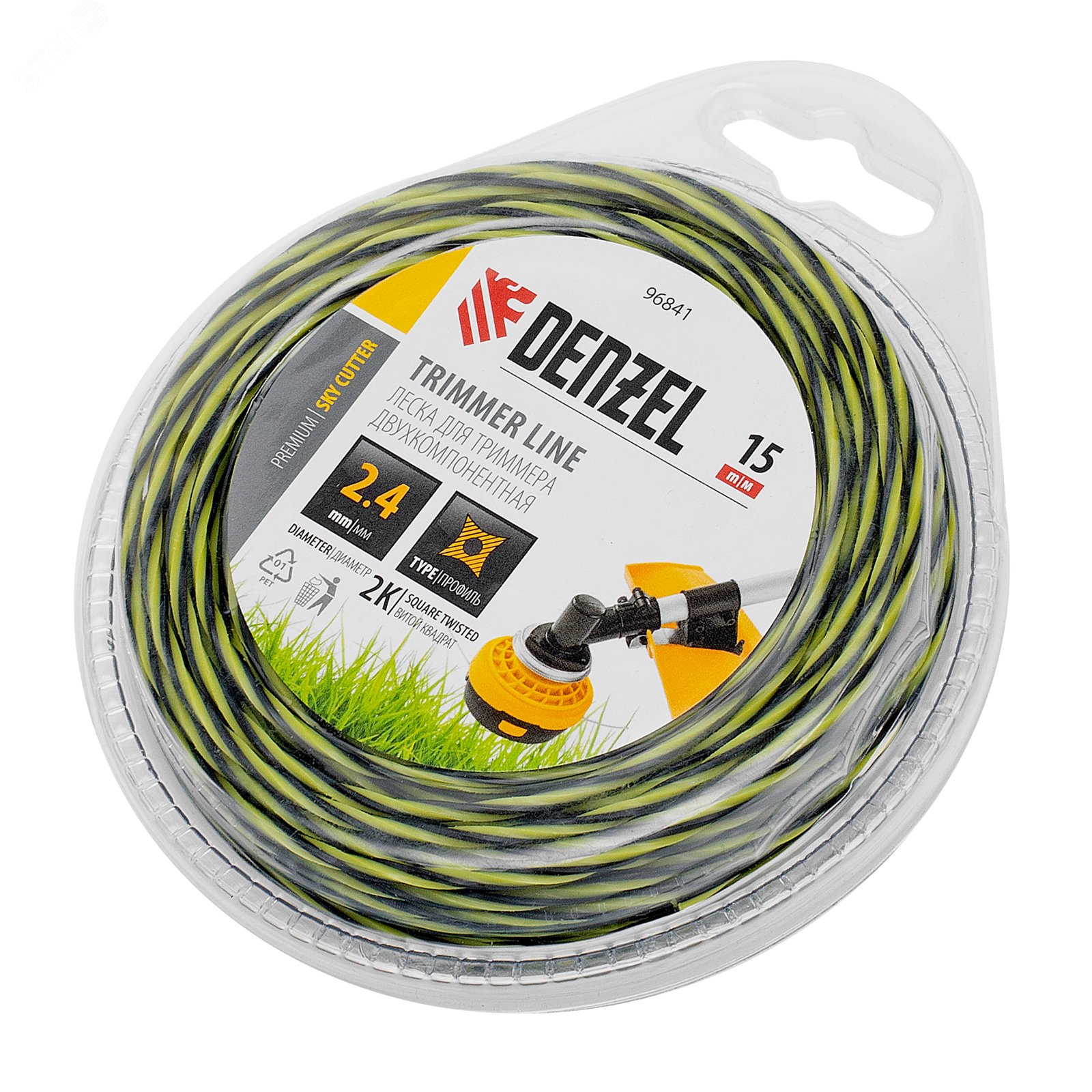 Изображение товара Леска для триммера двухкомпонентная витая квадратная, 2,4мм х 15м, блистер SkyCutter (шт)