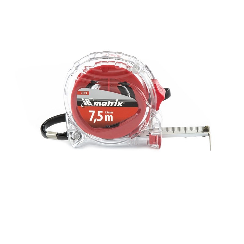 Рулетка Crystal, 7,5 м х 25 мм, корпус из поликарбоната