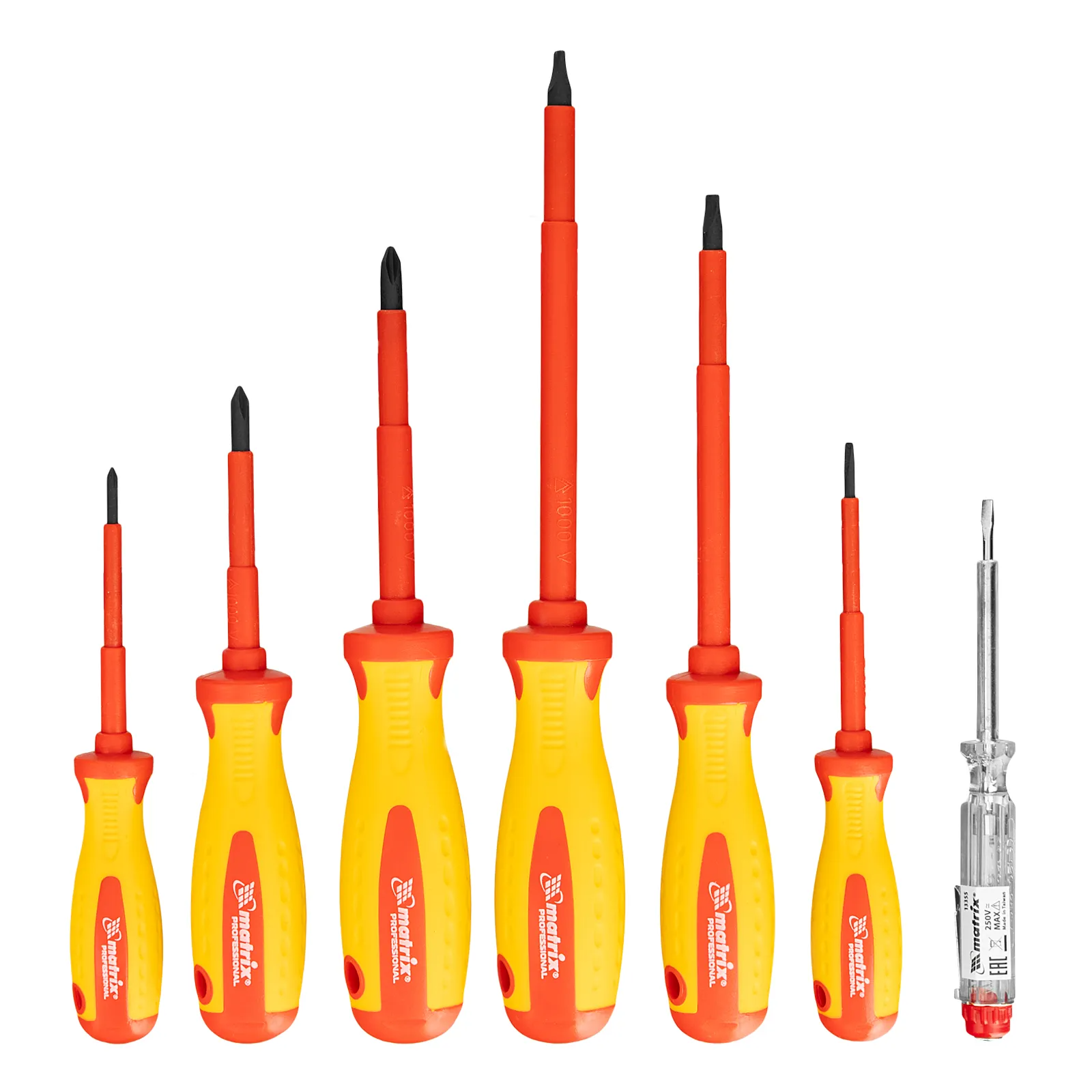 Набор отверток диэлектр. до 1000 В + тестер, 7 пред., PH + SL, CrMo, 2к рукоятка