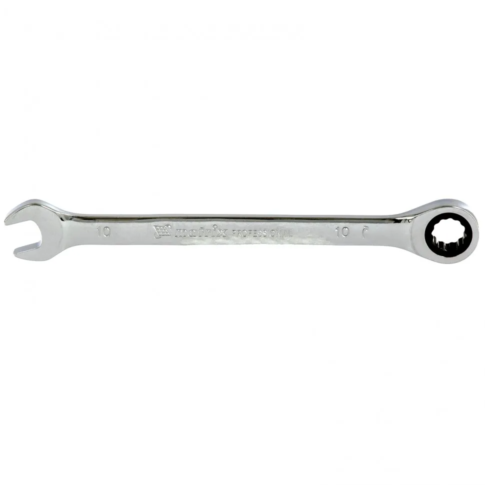 Ключ комбинированный трещоточный, 10мм, CrV, зеркальный хром