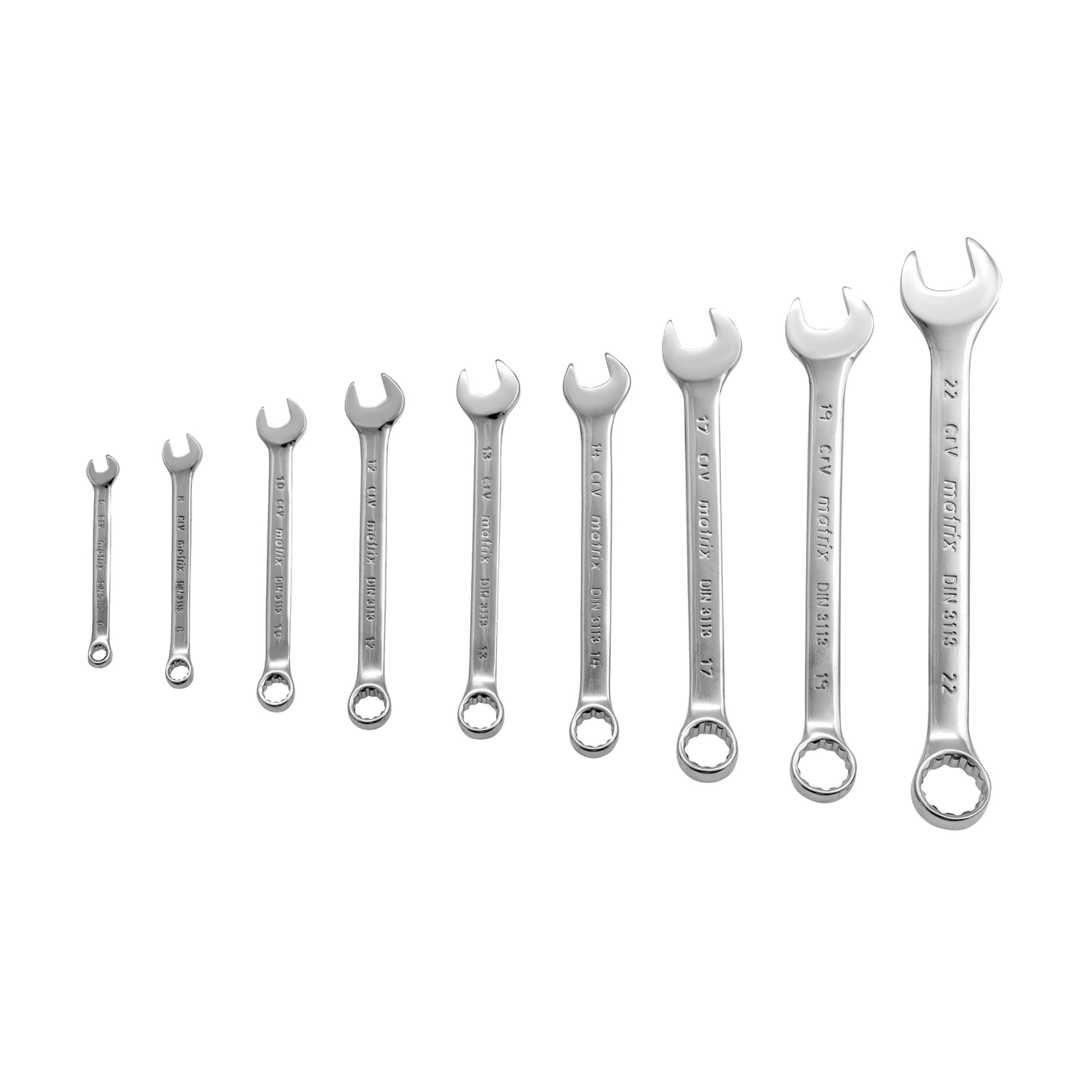 Набор ключей комбинированных, 6 - 22 мм, 9 шт., CrV, матовый хром