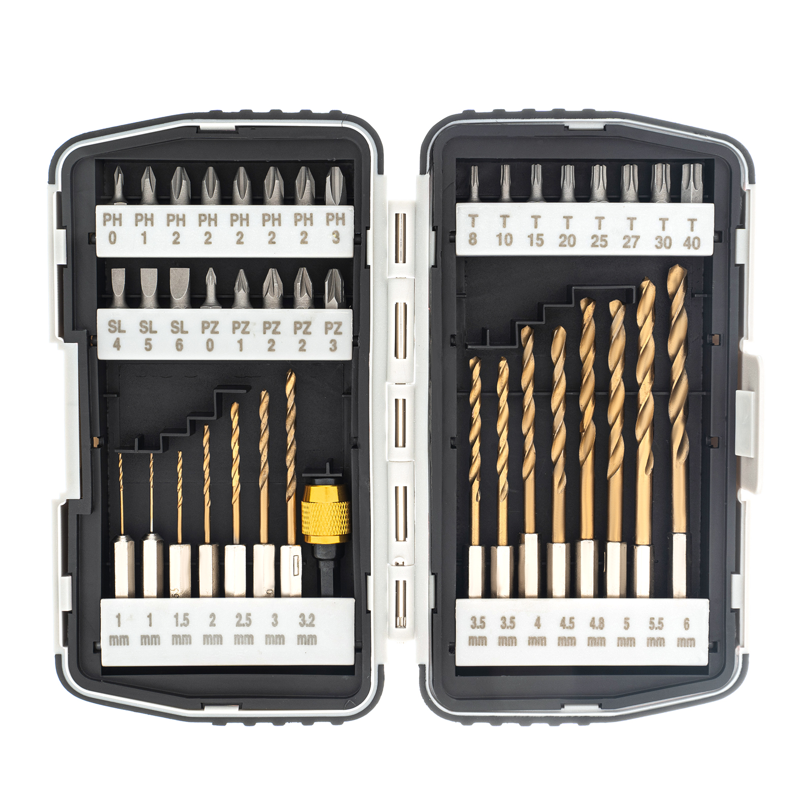 Набор бит и свёрл, магнитный адаптер, CrV, в пласт. боксе, 40 шт.