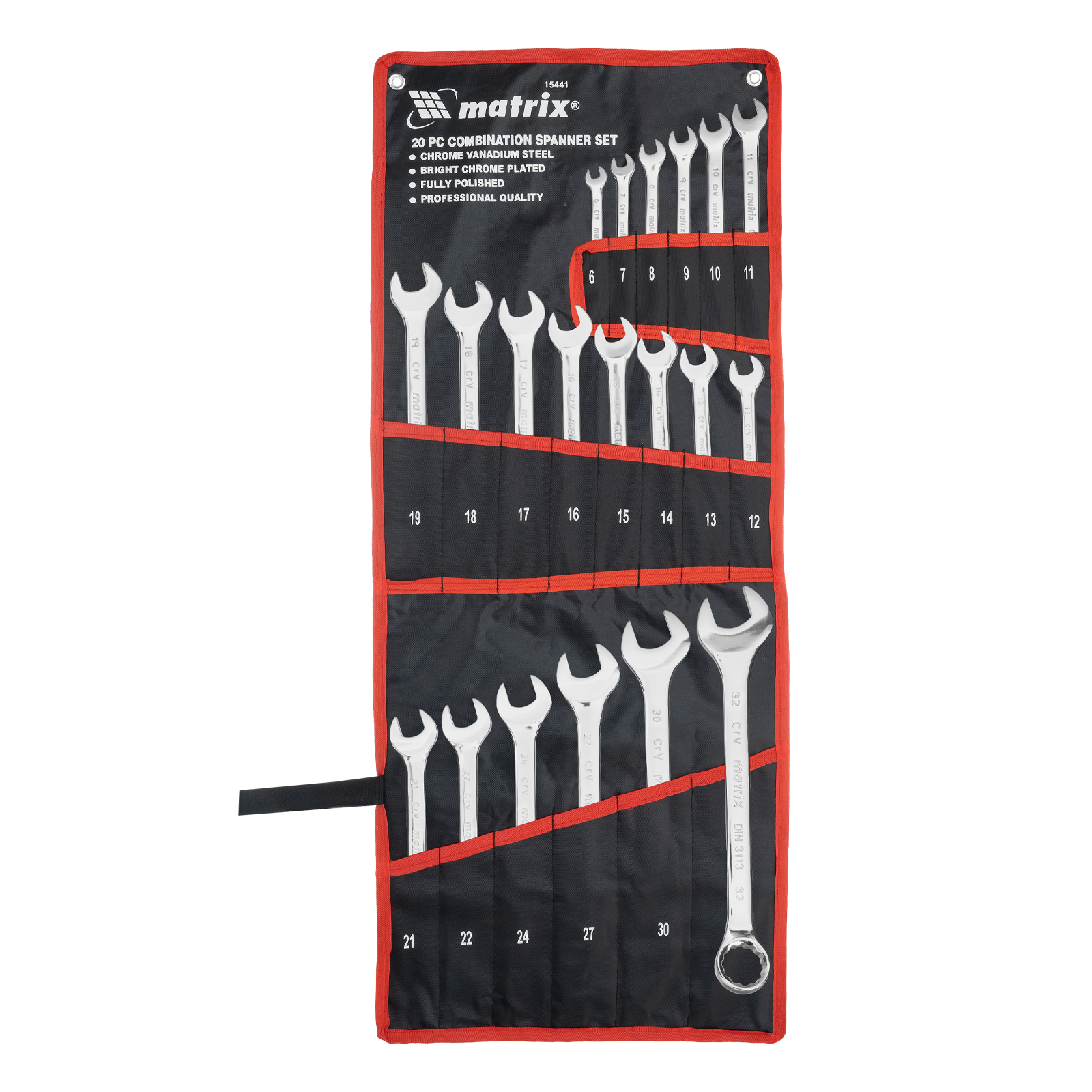 Набор ключей комбинированных 6-32 мм, 20 шт., CrV, полированный хром