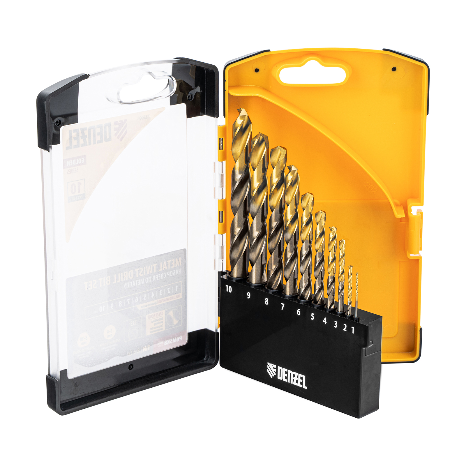 Набор сверл по металлу, 1-10 мм, Р6М5К8-TiN, Golden Tip, 10 шт