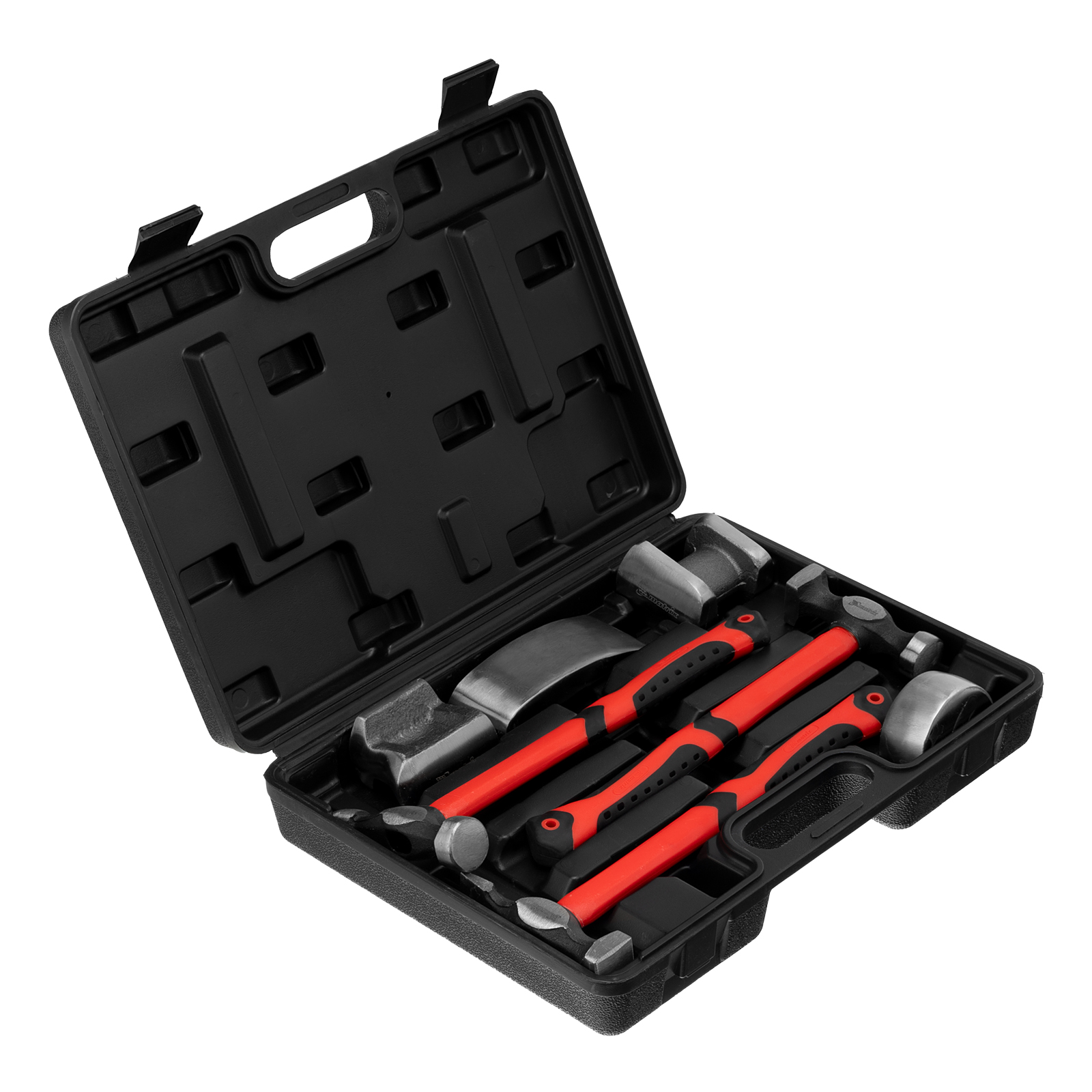 Набор рихтовочный, 3 молотка с фибергласовыми ручками, 4 наковальни, в пласт. боксе